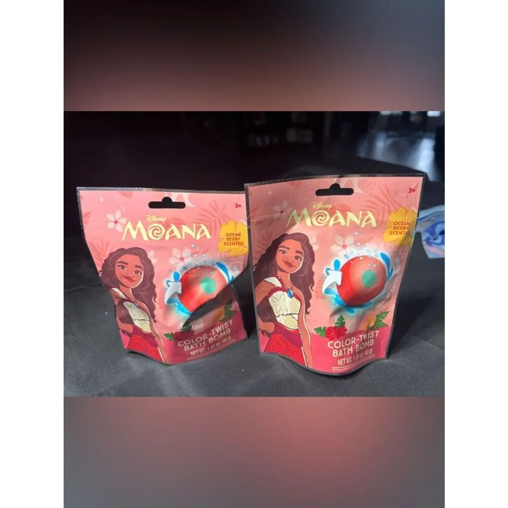 2 New Disney Moana Color-Twist Bath Bomb - Pink, Red, Teal